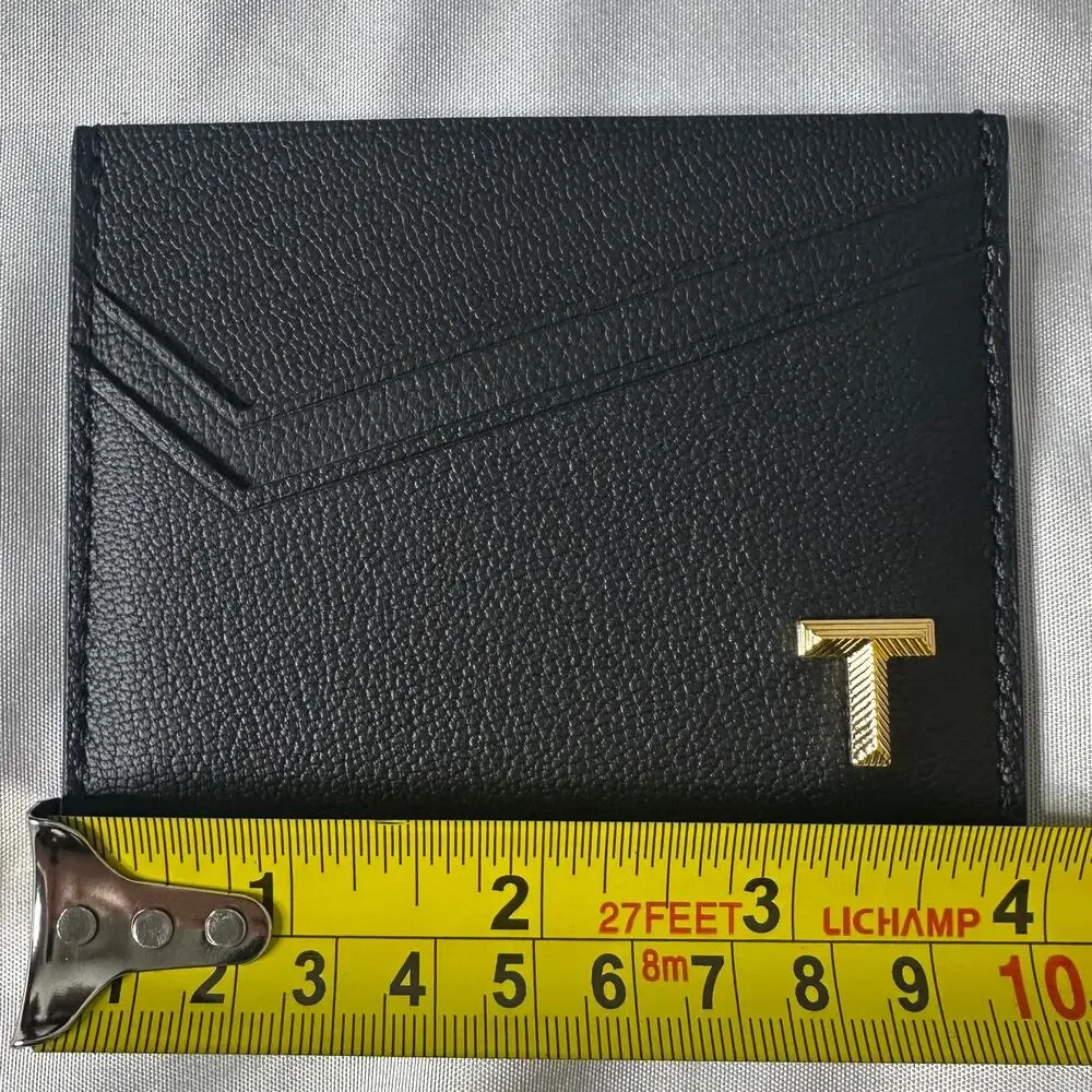Tiffany & Co Black Leather Card Holder Wallet Gold T Logo Minimalist Luxury - Picture 11 of 11